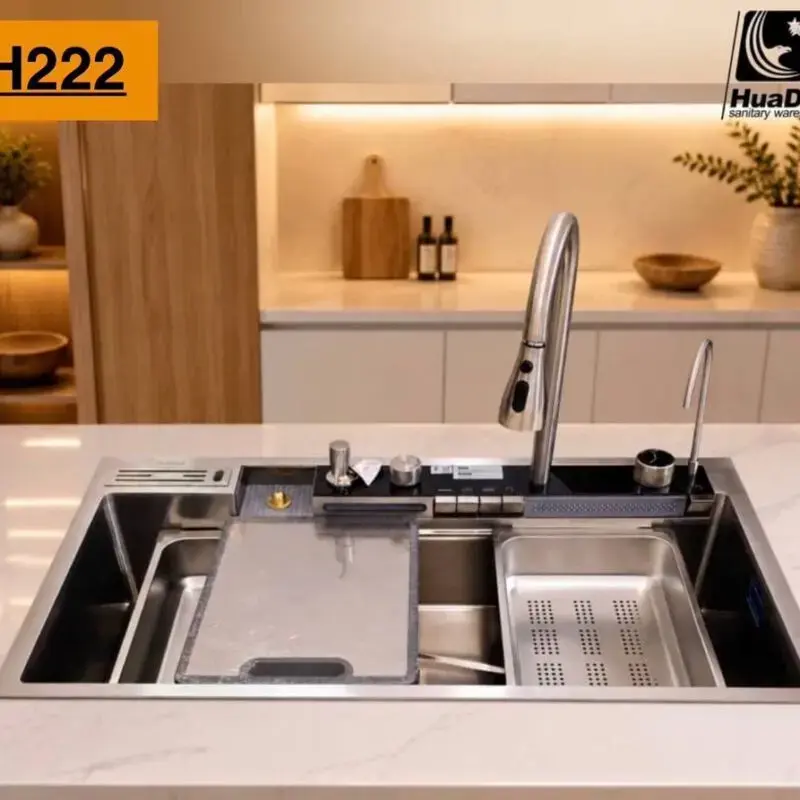 سینک پنج کلید هوادیائو مدل H222 رنگ استیل ۹۰×۵۰