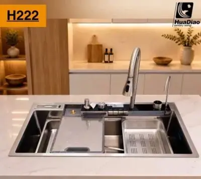 سینک پنج کلید هوادیائو مدل H222 رنگ استیل ۹۰×۵۰